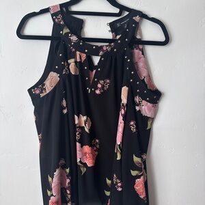 INC Cold Shoulder Black Floral Blouse